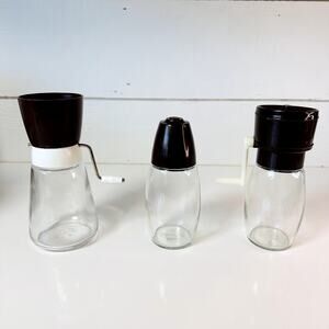 Gemco Glass Set Spice Grinder Nut Grinder Sugar Shaker VTG MCM Kitchenware Brown